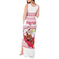 Poland Christmas Tank Maxi Dress with Santa Children Gingerbread Map Outline and Red Snowflake Knit Pattern Design - Wonder Print Shop