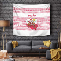 Poland Christmas Tapestry with Santa Children Gingerbread Map Outline and Red Snowflake Knit Pattern Design - Wonder Print Shop