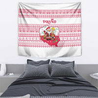 Poland Christmas Tapestry with Santa Children Gingerbread Map Outline and Red Snowflake Knit Pattern Design - Wonder Print Shop