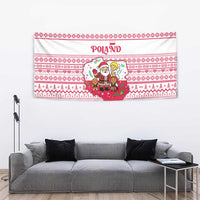 Poland Christmas Tapestry with Santa Children Gingerbread Map Outline and Red Snowflake Knit Pattern Design - Wonder Print Shop