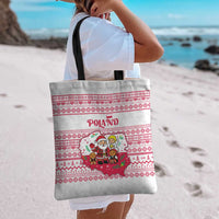 Poland Christmas Tote Bag with Santa Children Gingerbread Map Outline and Red Snowflake Knit Pattern Design - Wonder Print Shop