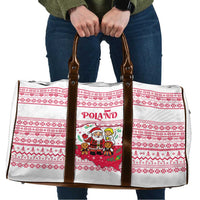 Poland Christmas Travel Bag with Santa Children Gingerbread Map Outline and Red Snowflake Knit Pattern Design - Wonder Print Shop