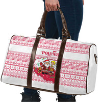 Poland Christmas Travel Bag with Santa Children Gingerbread Map Outline and Red Snowflake Knit Pattern Design - Wonder Print Shop