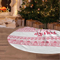 Poland Christmas Tree Skirt with Santa Children Gingerbread Map Outline and Red Snowflake Knit Pattern Design - Wonder Print Shop