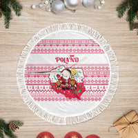 Poland Christmas Tree Skirt with Santa Children Gingerbread Map Outline and Red Snowflake Knit Pattern Design - Wonder Print Shop
