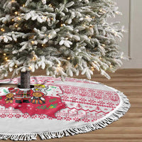Poland Christmas Tree Skirt with Santa Children Gingerbread Map Outline and Red Snowflake Knit Pattern Design - Wonder Print Shop