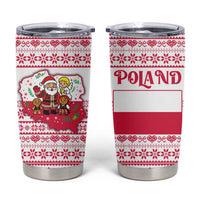 Poland Christmas Tumbler Cup with Santa Children Gingerbread Map Outline and Red Snowflake Knit Pattern Design - Wonder Print Shop