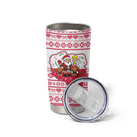 Poland Christmas Tumbler Cup with Santa Children Gingerbread Map Outline and Red Snowflake Knit Pattern Design - Wonder Print Shop