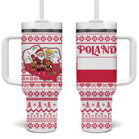 Poland Christmas Tumbler With Handle with Santa Children Gingerbread Map Outline and Red Snowflake Knit Pattern Design - Wonder Print Shop