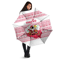 Poland Christmas Umbrella with Santa Children Gingerbread Map Outline and Red Snowflake Knit Pattern Design - Wonder Print Shop