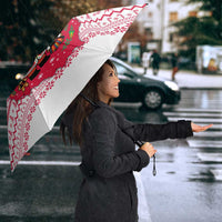 Poland Christmas Umbrella with Santa Children Gingerbread Map Outline and Red Snowflake Knit Pattern Design - Wonder Print Shop