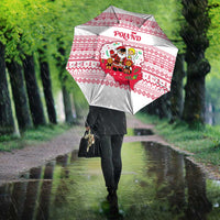 Poland Christmas Umbrella with Santa Children Gingerbread Map Outline and Red Snowflake Knit Pattern Design - Wonder Print Shop
