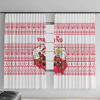 Poland Christmas Window Curtain with Santa Children Gingerbread Map Outline and Red Snowflake Knit Pattern Design - Wonder Print Shop