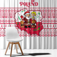 Poland Christmas Window Curtain with Santa Children Gingerbread Map Outline and Red Snowflake Knit Pattern Design - Wonder Print Shop