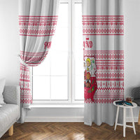 Poland Christmas Window Curtain with Santa Children Gingerbread Map Outline and Red Snowflake Knit Pattern Design - Wonder Print Shop