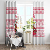 Poland Christmas Window Curtain with Santa Children Gingerbread Map Outline and Red Snowflake Knit Pattern Design - Wonder Print Shop