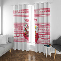 Poland Christmas Window Curtain with Santa Children Gingerbread Map Outline and Red Snowflake Knit Pattern Design - Wonder Print Shop