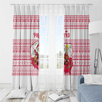 Poland Christmas Window Curtain with Santa Children Gingerbread Map Outline and Red Snowflake Knit Pattern Design - Wonder Print Shop