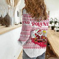 Poland Christmas Women Casual Shirt with Santa Children Gingerbread Map Outline and Red Snowflake Knit Pattern Design - Wonder Print Shop
