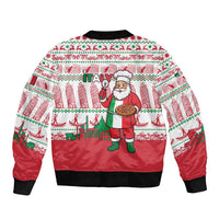 Italy Christmas Bomber Jacket with Pizza Chef Santa Leaning Tower Colosseum and Red Green Holiday Pattern Design - Wonder Print Shop