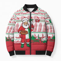 Italy Christmas Bomber Puffer Jacket with Pizza Chef Santa Leaning Tower Colosseum and Red Green Holiday Pattern Design - Wonder Print Shop