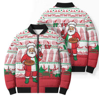 Italy Christmas Bomber Puffer Jacket with Pizza Chef Santa Leaning Tower Colosseum and Red Green Holiday Pattern Design - Wonder Print Shop