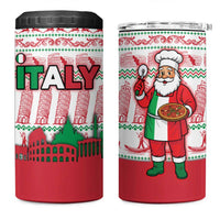Italy Christmas 4 in 1 Can Cooler Tumbler with Pizza Chef Santa Leaning Tower Colosseum and Red Green Holiday Pattern Design - Wonder Print Shop