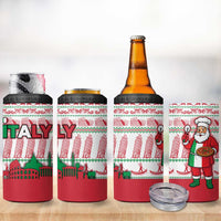 Italy Christmas 4 in 1 Can Cooler Tumbler with Pizza Chef Santa Leaning Tower Colosseum and Red Green Holiday Pattern Design - Wonder Print Shop