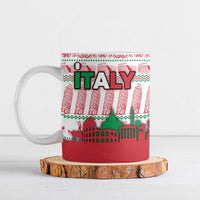 Italy Christmas Ceramic Mug with Pizza Chef Santa Leaning Tower Colosseum and Red Green Holiday Pattern Design - Wonder Print Shop