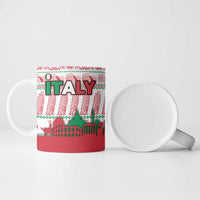 Italy Christmas Ceramic Mug with Pizza Chef Santa Leaning Tower Colosseum and Red Green Holiday Pattern Design - Wonder Print Shop