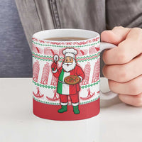 Italy Christmas Ceramic Mug with Pizza Chef Santa Leaning Tower Colosseum and Red Green Holiday Pattern Design - Wonder Print Shop