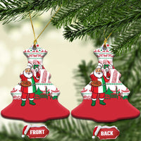 Italy Christmas Ceramic Ornament with Pizza Chef Santa Leaning Tower Colosseum and Red Green Holiday Pattern Design - Wonder Print Shop