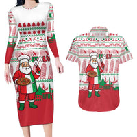 Italy Christmas Couples Matching Long Sleeve Bodycon Dress and Hawaiian Shirt with Pizza Chef Santa Leaning Tower Colosseum and Red Green Holiday Pattern Design - Wonder Print Shop
