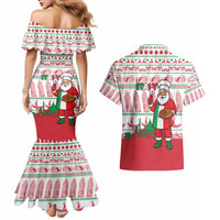 Italy Christmas Couples Matching Mermaid Dress and Hawaiian Shirt with Pizza Chef Santa Leaning Tower Colosseum and Red Green Holiday Pattern Design - Wonder Print Shop