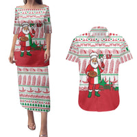 Italy Christmas Couples Matching Puletasi and Hawaiian Shirt with Pizza Chef Santa Leaning Tower Colosseum and Red Green Holiday Pattern Design - Wonder Print Shop