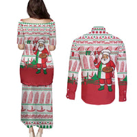 Italy Christmas Couples Matching Puletasi and Long Sleeve Button Shirt with Pizza Chef Santa Leaning Tower Colosseum and Red Green Holiday Pattern Design - Wonder Print Shop