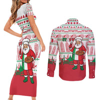 Italy Christmas Couples Matching Short Sleeve Bodycon Dress and Long Sleeve Button Shirt with Pizza Chef Santa Leaning Tower Colosseum and Red Green Holiday Pattern Design - Wonder Print Shop