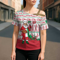 Italy Christmas Cross Shoulder Shirt with Pizza Chef Santa Leaning Tower Colosseum and Red Green Holiday Pattern Design - Wonder Print Shop
