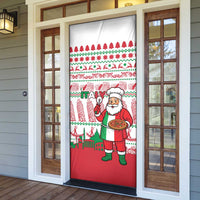 Italy Christmas Door Cover with Pizza Chef Santa Leaning Tower Colosseum and Red Green Holiday Pattern Design - Wonder Print Shop