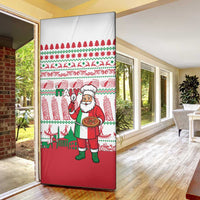 Italy Christmas Door Cover with Pizza Chef Santa Leaning Tower Colosseum and Red Green Holiday Pattern Design - Wonder Print Shop