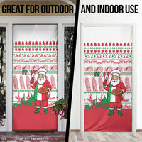 Italy Christmas Door Cover with Pizza Chef Santa Leaning Tower Colosseum and Red Green Holiday Pattern Design - Wonder Print Shop