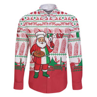 Italy Christmas Family Matching Long Sleeve Bodycon Dress and Hawaiian Shirt with Pizza Chef Santa Leaning Tower Colosseum and Red Green Holiday Pattern Design - Wonder Print Shop