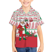 Italy Christmas Family Matching Off The Shoulder Long Sleeve Dress and Hawaiian Shirt with Pizza Chef Santa Leaning Tower Colosseum and Red Green Holiday Pattern Design - Wonder Print Shop