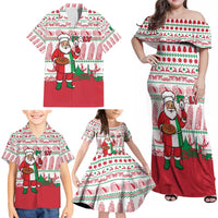 Italy Christmas Family Matching Off Shoulder Maxi Dress and Hawaiian Shirt with Pizza Chef Santa Leaning Tower Colosseum and Red Green Holiday Pattern Design - Wonder Print Shop