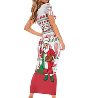 Italy Christmas Family Matching Short Sleeve Bodycon Dress and Hawaiian Shirt with Pizza Chef Santa Leaning Tower Colosseum and Red Green Holiday Pattern Design - Wonder Print Shop