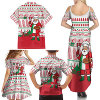 Italy Christmas Family Matching Summer Maxi Dress and Hawaiian Shirt with Pizza Chef Santa Leaning Tower Colosseum and Red Green Holiday Pattern Design - Wonder Print Shop