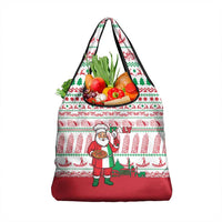 Italy Christmas Grocery Bag with Pizza Chef Santa Leaning Tower Colosseum and Red Green Holiday Pattern Design - Wonder Print Shop