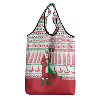 Italy Christmas Grocery Bag with Pizza Chef Santa Leaning Tower Colosseum and Red Green Holiday Pattern Design - Wonder Print Shop