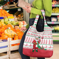Italy Christmas Grocery Bag with Pizza Chef Santa Leaning Tower Colosseum and Red Green Holiday Pattern Design - Wonder Print Shop