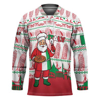 Italy Christmas Hockey Jersey with Pizza Chef Santa Leaning Tower Colosseum and Red Green Holiday Pattern Design - Wonder Print Shop